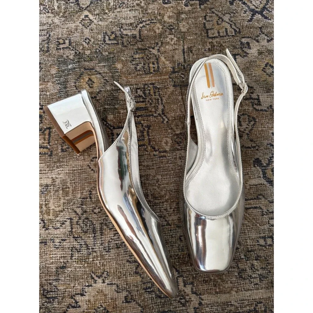 Sam Edelman Ronnie Silver Sling Back Heels Sandals Size 11 M EUC